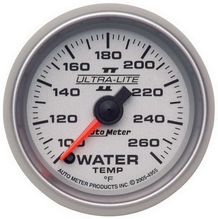 AutoMeter Water Temperature Gauge - Ultra-Lite II - 100-260 Degree F - Electric - Analog - Full Sweep - 2-1/16 in Diameter - Silver Face - Each