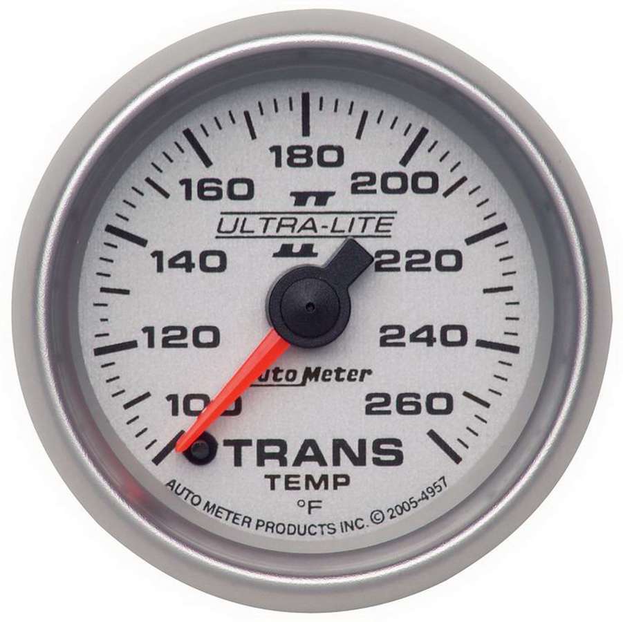 AutoMeter Transmission Temperature Gauge - Ultra-Lite II - 100-260 Degree F - Electric - Analog - Full Sweep - 2-1/16 in Diameter - Silver Face - Each