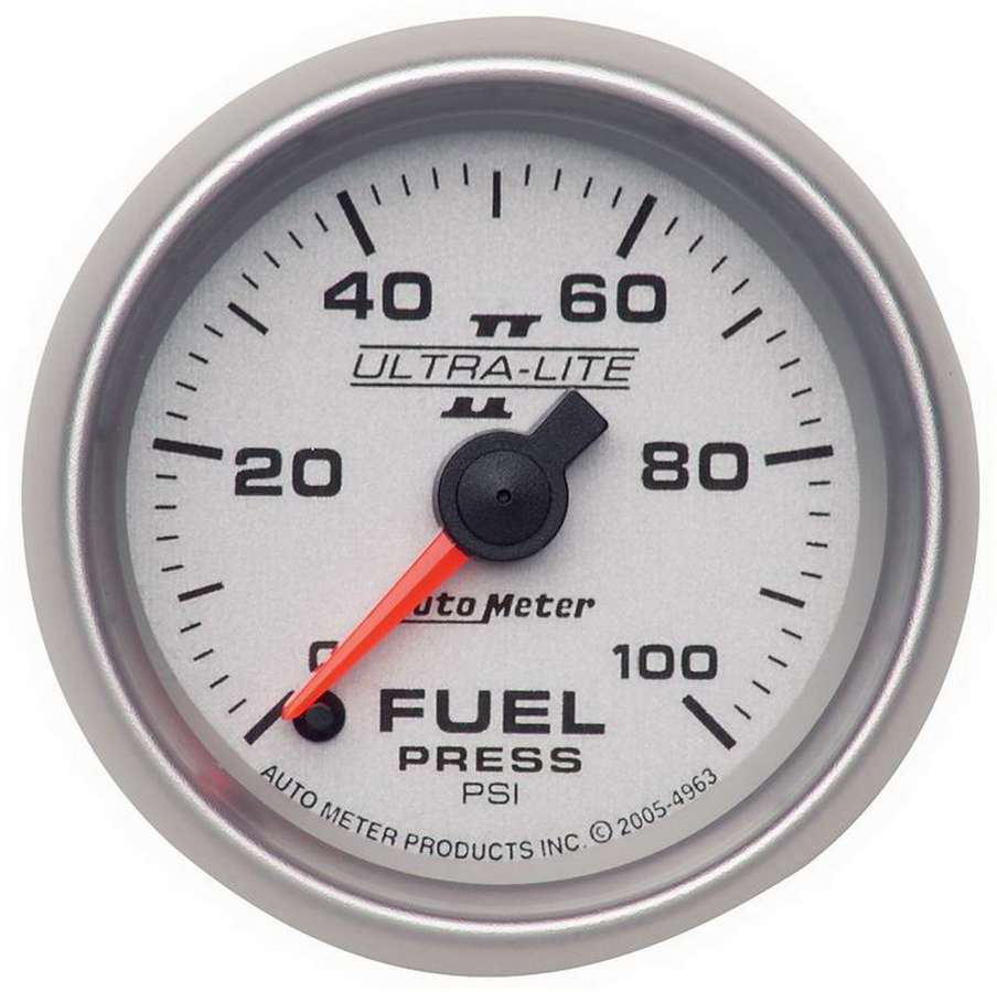 AutoMeter Fuel Pressure Gauge - Ultra-Lite II - 0-100 psi - Electric - Analog - Full Sweep - 2-1/16 in Diameter - Silver Face - Each
