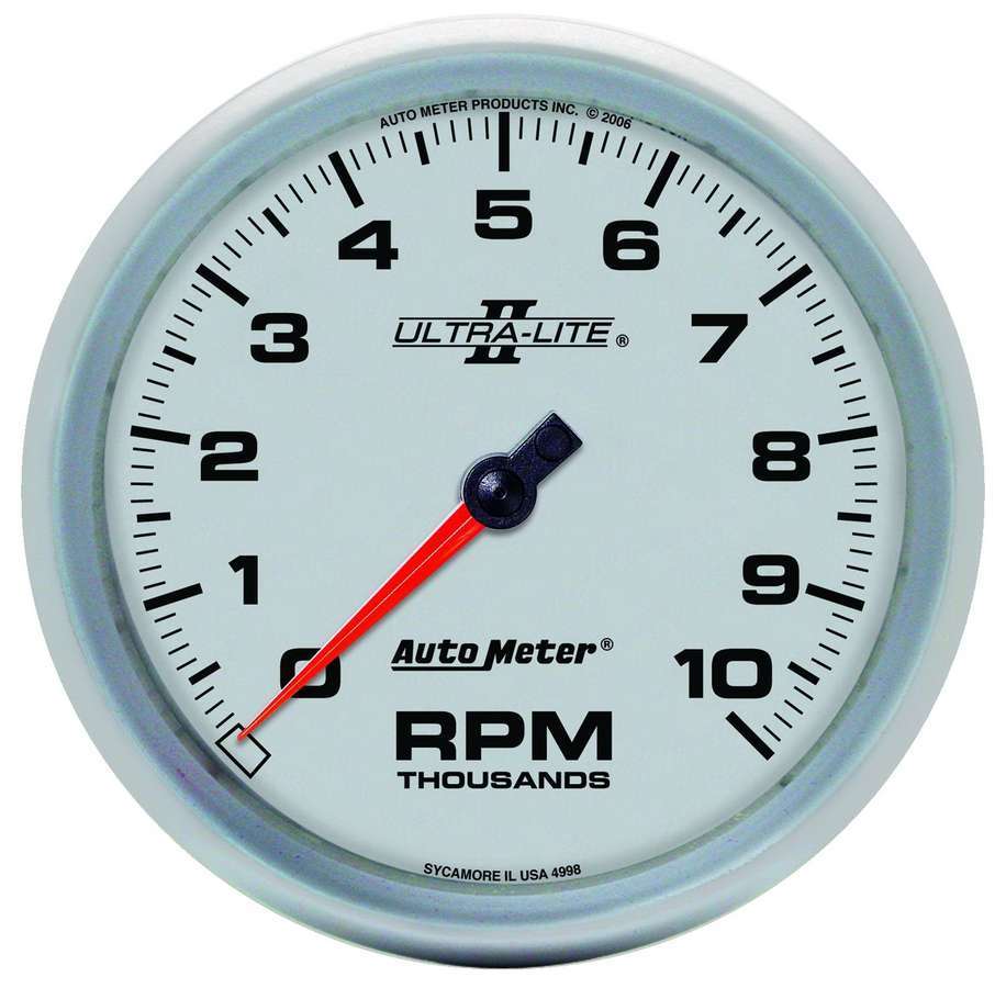 AutoMeter Tachometer - Ultra-Lite II - 10000 RPM - Electric - Analog - 5 in Diameter - Dash Mount - Silver Face - Each