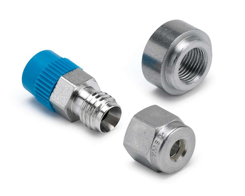AutoMeter EGT Probe Fitting - 3/16 in Compression to 1/8 in NPT Male - 1/8 in Weld-On Bung - Steel - Kit