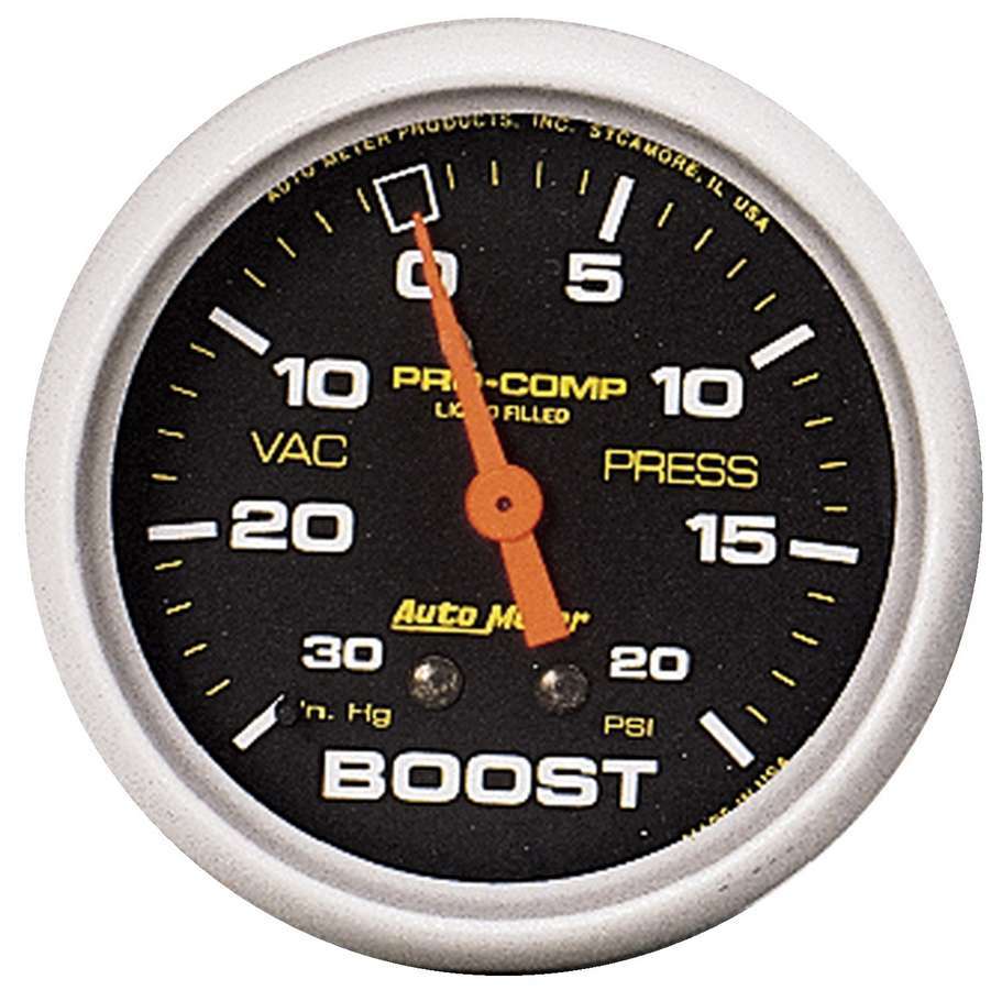 AutoMeter Boost / Vacuum Gauge - Pro-Comp - 30 in HG-20 psi - Mechanical - Analog - 2-5/8 in Diameter - Liquid Filled - Black Face - Each