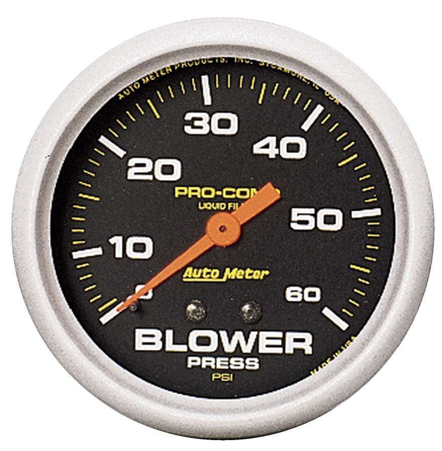 AutoMeter Blower Pressure Gauge - Pro-Comp - 0-60 psi - Mechanical - Analog - 2-5/8 in Diameter - Liquid Filled - Black Face - Each