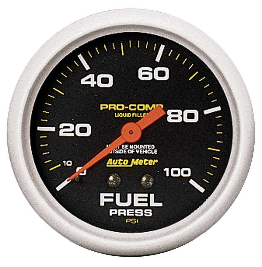 AutoMeter Fuel Pressure Gauge - Pro-Comp - 0-100 psi - Mechanical - Analog - Full Sweep - 2-5/8 in Diameter - Liquid Filled - Black Face - Each