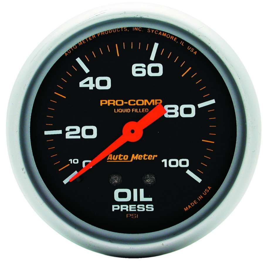 AutoMeter Oil Pressure Gauge - Pro-Comp - 0-100 psi - Mechanical - Analog - Full Sweep - 2-5/8 in Diameter - Liquid Filled - Black Face - Each