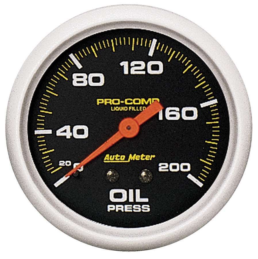 AutoMeter Oil Pressure Gauge - Pro-Comp - 0-200 psi - Mechanical - Analog - Full Sweep - 2-5/8 in Diameter - Liquid Filled - Black Face - Each