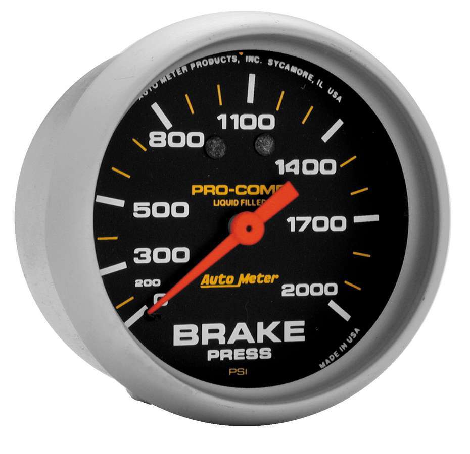 AutoMeter Brake Pressure Gauge - Pro-Comp - 0-2000 psi - Mechanical - Analog - 2-5/8 in Diameter - Liquid Filled - Black Face - Each