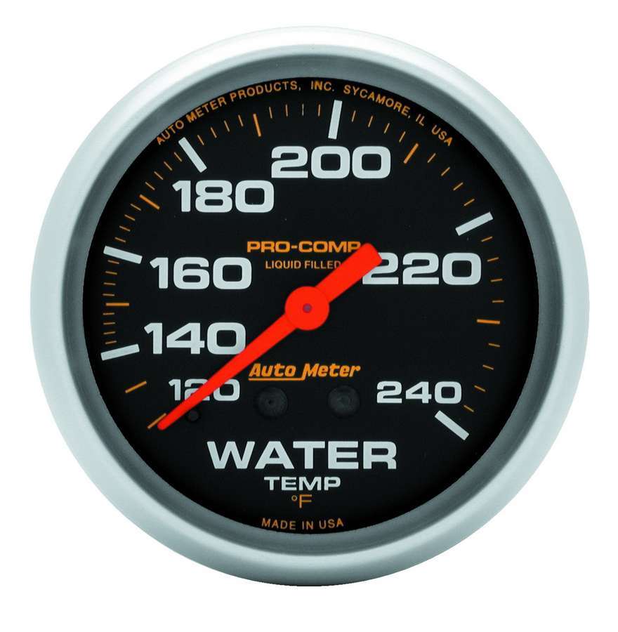 AutoMeter Water Temperature Gauge - Pro-Comp - 120-240 Degree F - Mechanical - Analog - Full Sweep - 2-5/8 in Diameter - Liquid Filled - Black Face - Each
