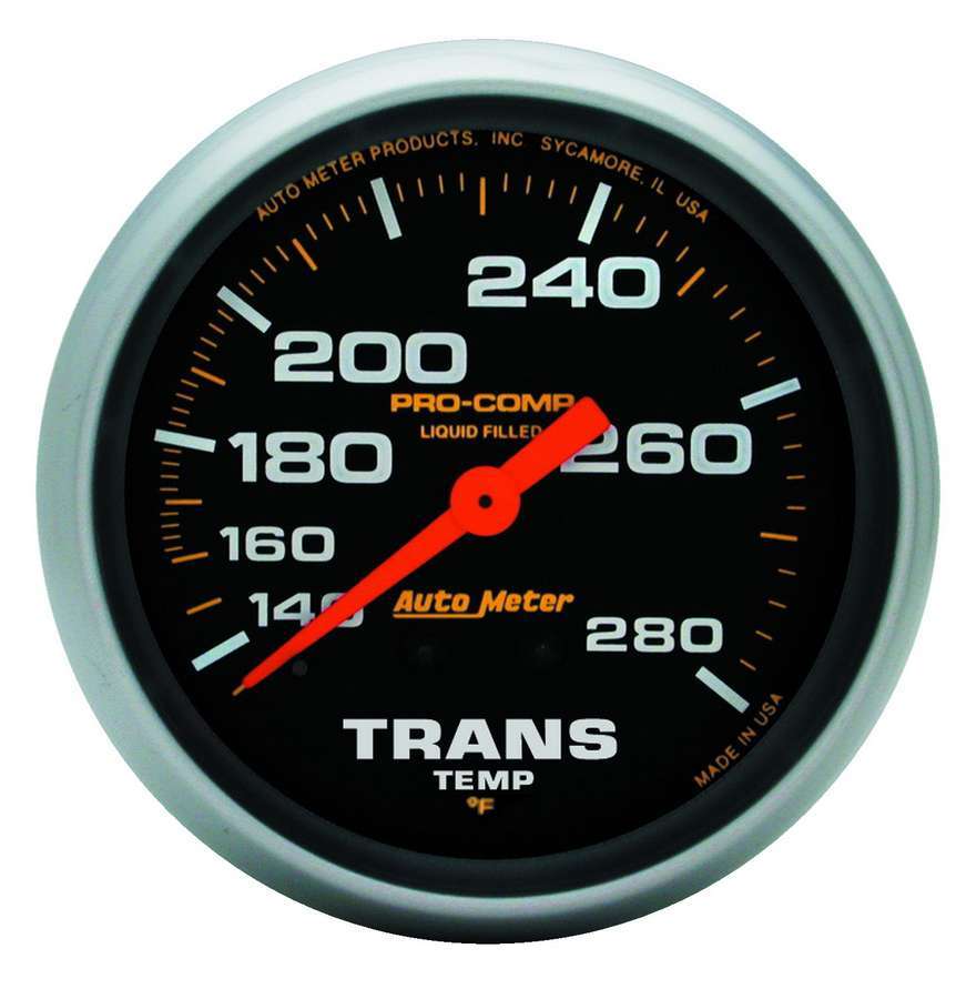 AutoMeter Transmission Temperature Gauge - Pro-Comp - 140-280 Degree F - Mechanical - Analog - Full Sweep - 2-5/8 in Diameter - Liquid Filled - Black Face - Each