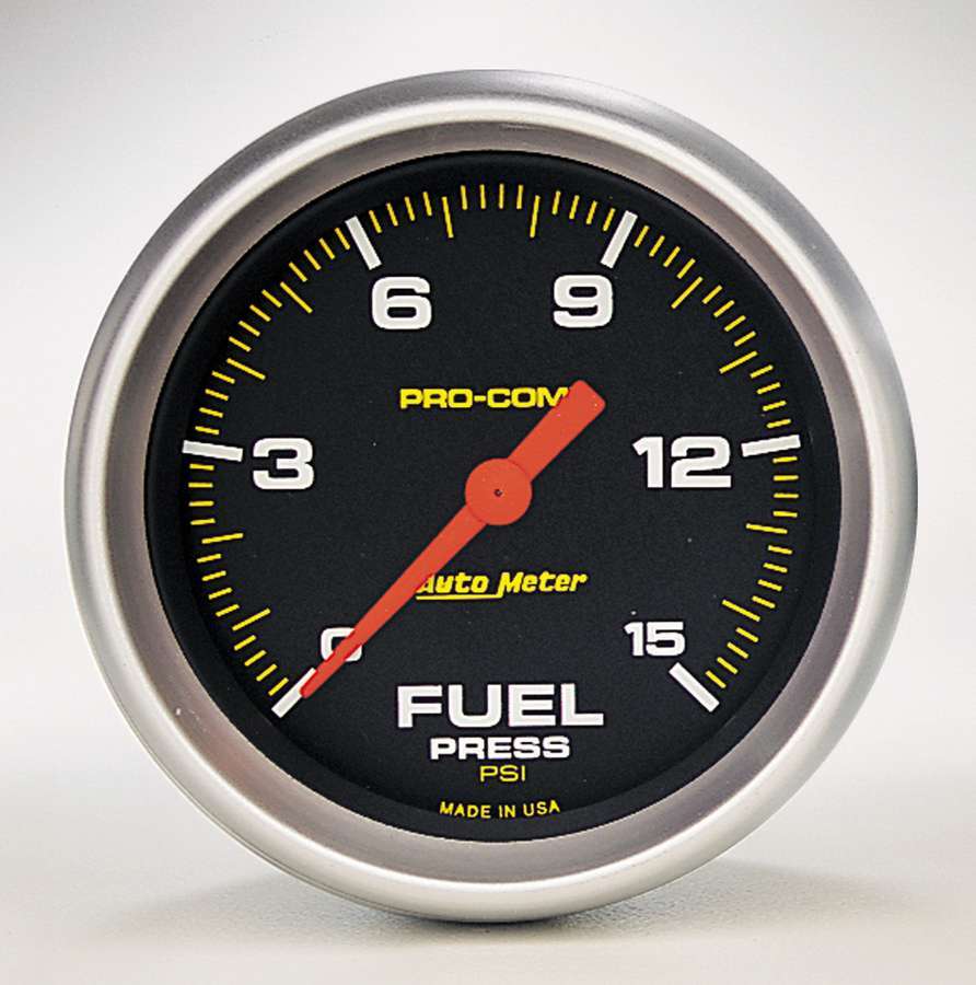 AutoMeter Fuel Pressure Gauge - Pro-Comp - 0-15 psi - Electric - Analog - Full Sweep - 2-5/8 in Diameter - Black Face - Each