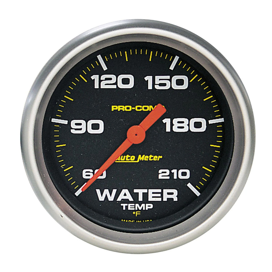 AutoMeter Water Temperature Gauge - Pro-Comp - 60-210 Degree F - Electric - Analog - Full Sweep - 2-5/8 in Diameter - Black Face - Each