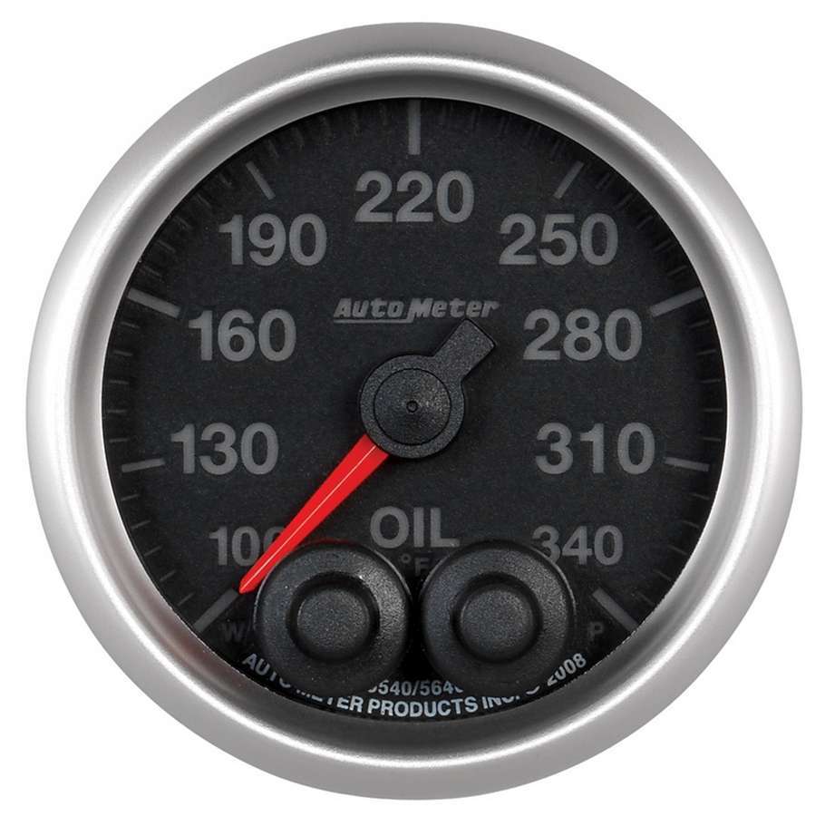 AutoMeter Oil Temperature Gauge - Elite Series - 100-340 Degree F - Electric - Analog - Full Sweep - 2-1/16 in Diameter - Peak and Warn - Black Face - Each