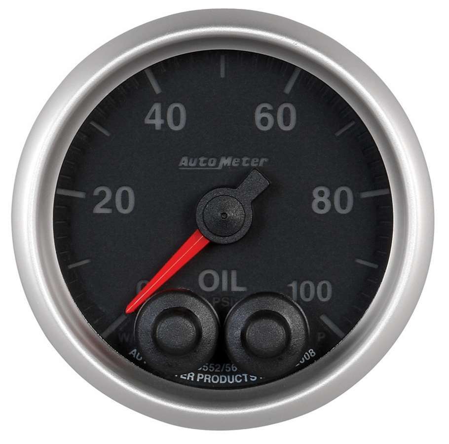 AutoMeter Oil Pressure Gauge - Elite Series - 0-100 psi - Electric - Analog - Full Sweep - 2-1/16 in Diameter - Peak and Warn - Black Face - Each