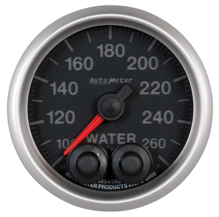 AutoMeter Water Temperature Gauge - Elite Series - 100-260 Degree F - Electric - Analog - Full Sweep - 2-1/16 in Diameter - Peak and Warn - Black Face - Each