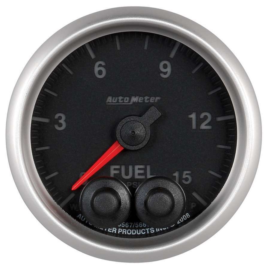 AutoMeter Fuel Pressure Gauge - Elite Series - 0-15 psi - Electric - Analog - Full Sweep - 2-1/16 in Diameter - Peak and Warn - Black Face - Each