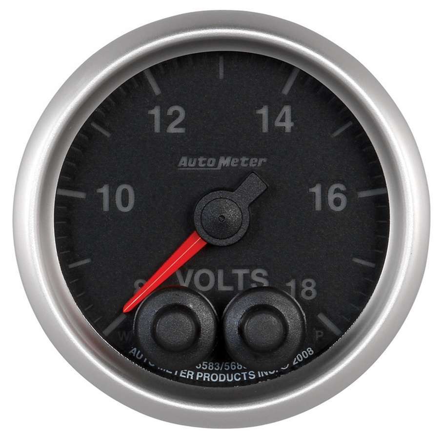 AutoMeter Voltmeter - Elite Series - 8-18V - Electric - Analog - Full Sweep - 2-1/16 in Diameter - Peak and Warn - Black Face - Each
