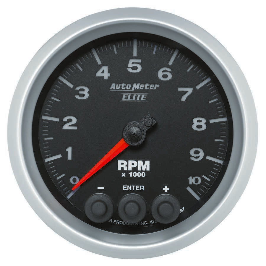AutoMeter Tachometer - Elite-Series - 10000 RPM - Electric - Analog - Dash Mount - 3-3/8 in Diameter - Shift Light - Memory - Black Face - Each