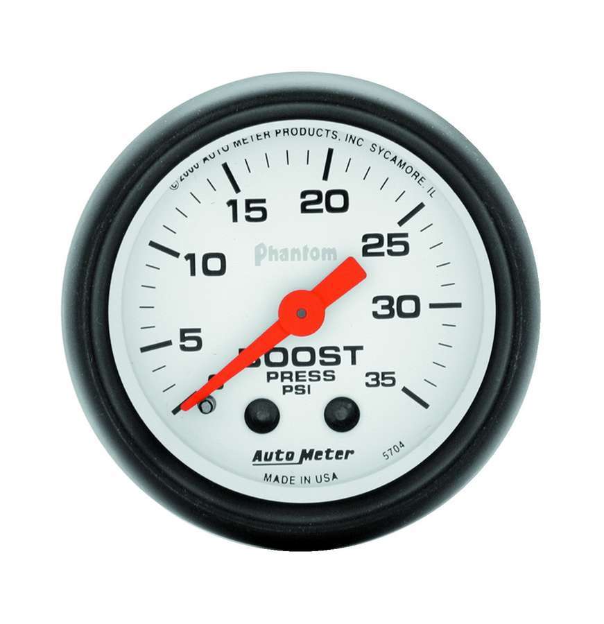 AutoMeter Boost Gauge - Phantom - 0-35 psi - Mechanical - Analog - 2-1/16 in Diameter - White Face - Each