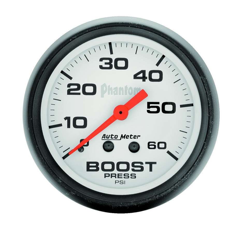 AutoMeter Boost Gauge - Phantom - 0-60 psi - Mechanical - Analog - 2-1/16 in Diameter - White Face - Each