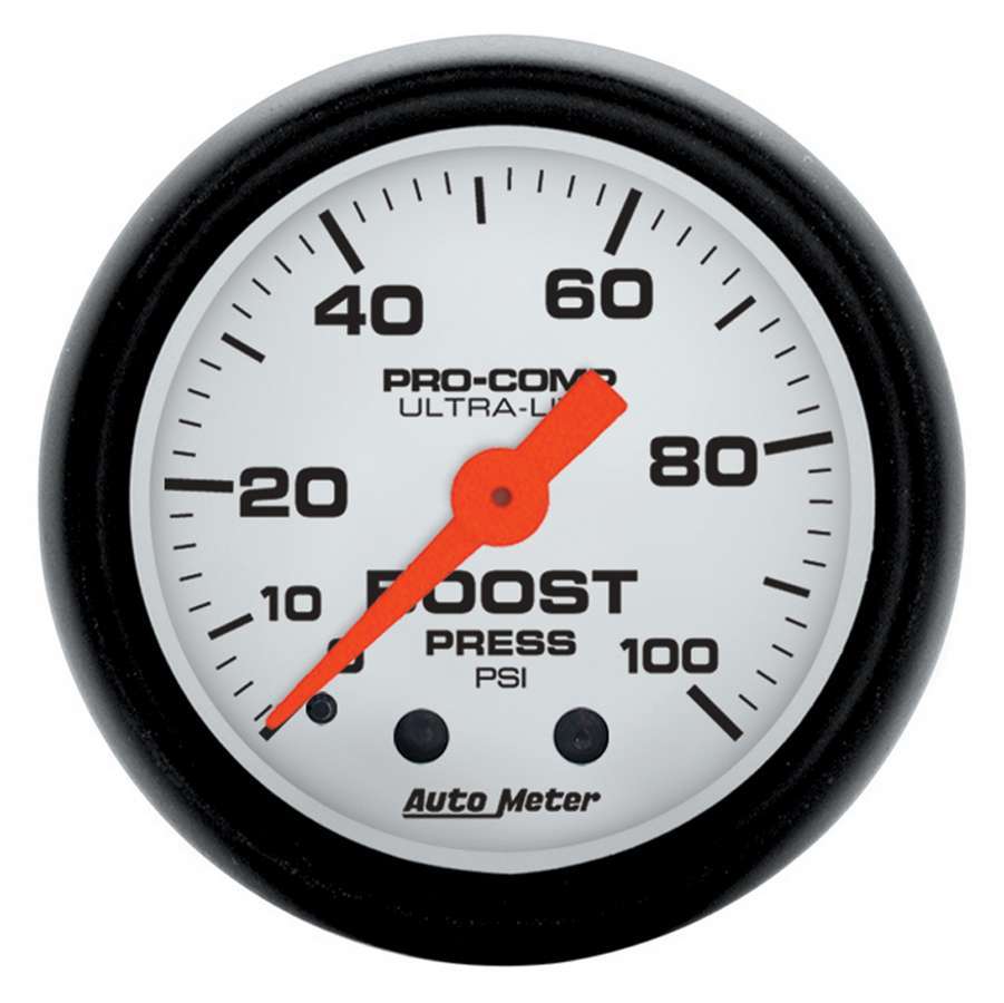 AutoMeter Boost Gauge - Phantom - 0-100 psi - Mechanical - Analog - 2-1/16 in Diameter - White Face - Each
