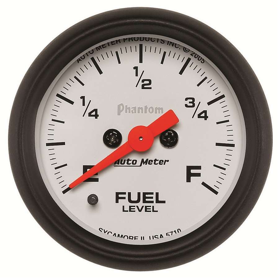 AutoMeter Fuel Level Gauge - Phantom - 0-280 ohm - Electric - Analog - Full Sweep - 2-1/16 in Diameter - Programmable - White Face - Each