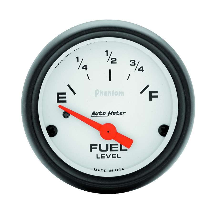 AutoMeter Fuel Level Gauge - Phantom - 0-90 ohm - Electric - Analog - Short Sweep - 2-1/16 in Diameter - White Face - Each