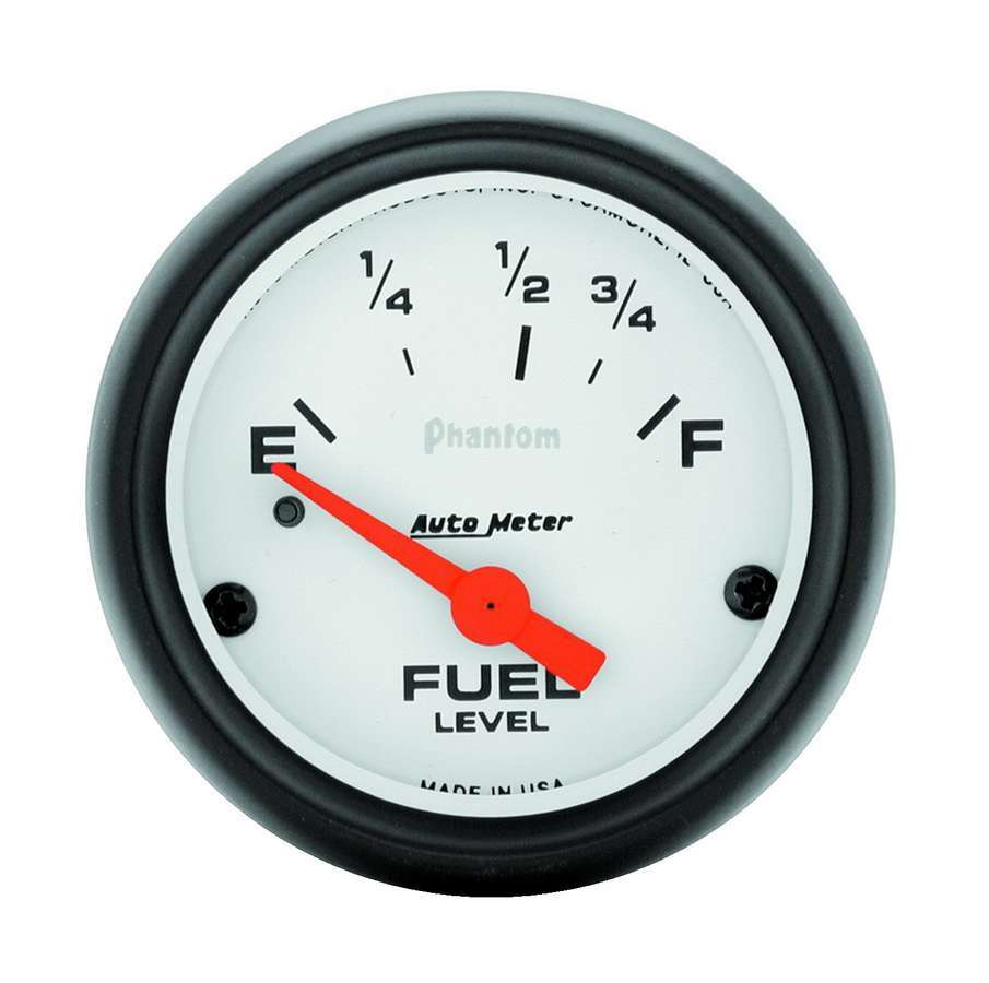 AutoMeter Fuel Level Gauge - Phantom - 73-10 ohm - Electric - Analog - Short Sweep - 2-1/16 in Diameter - White Face - Each