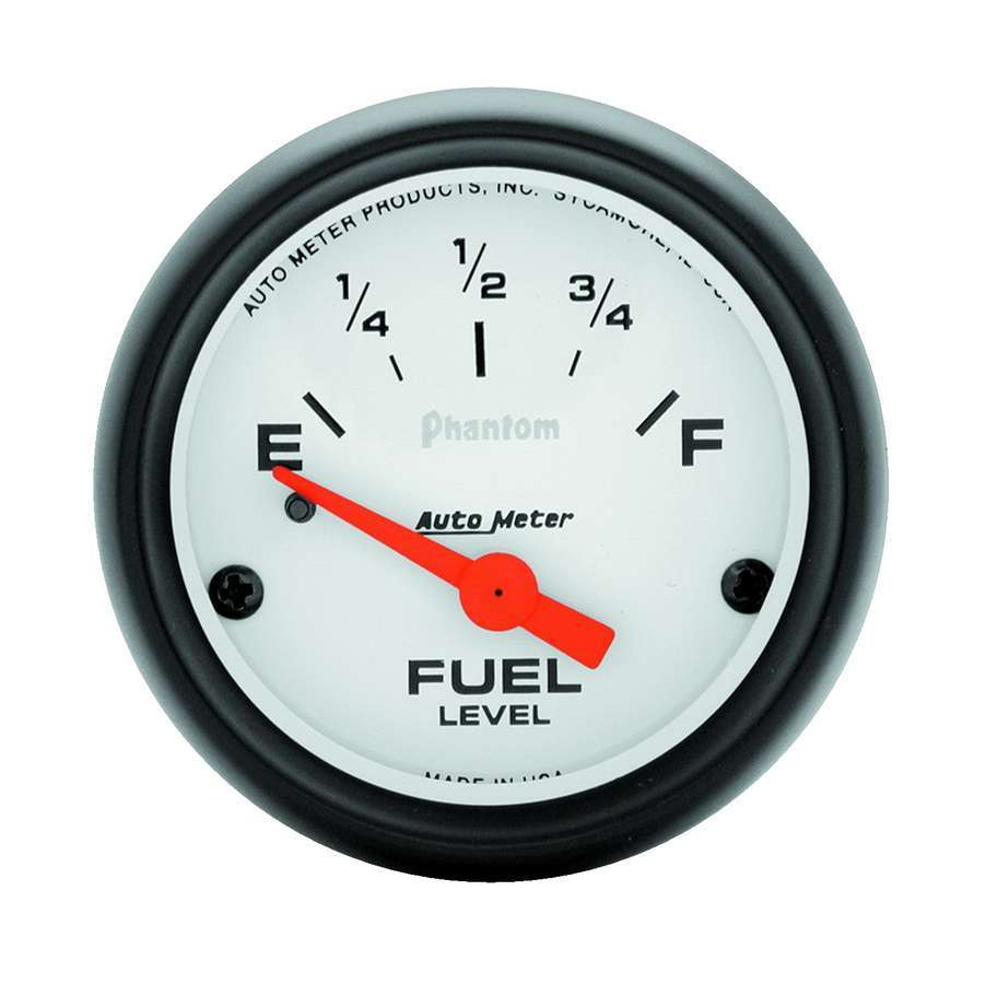 AutoMeter Fuel Level Gauge - Phantom - 240-33 ohm - Electric - Analog - Short Sweep - 2-1/16 in Diameter - White Face - Each
