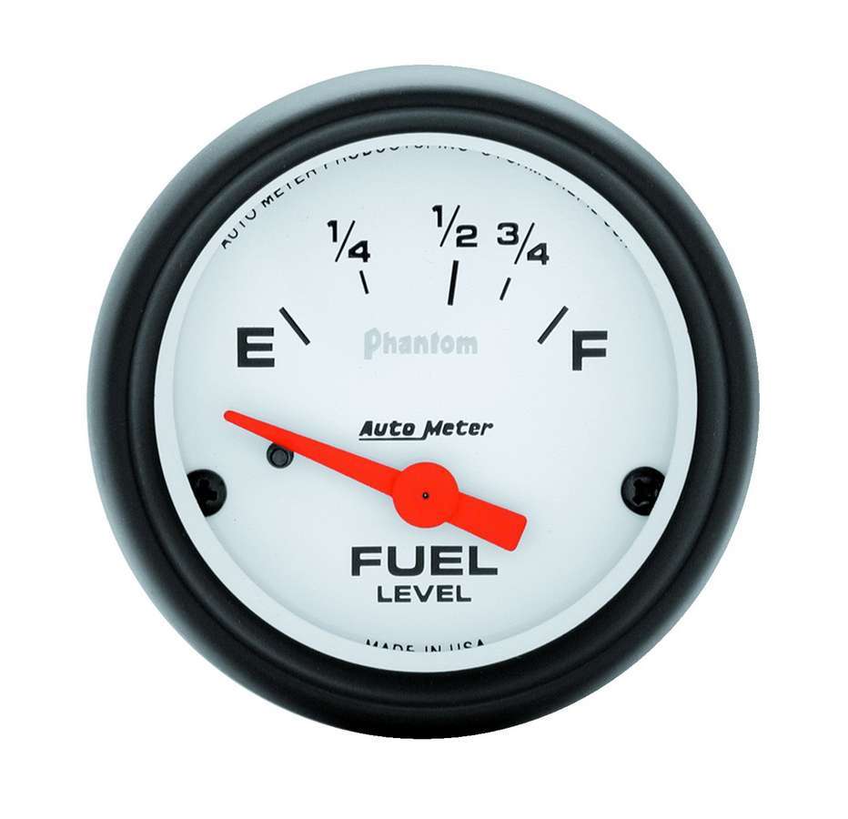 AutoMeter Fuel Level Gauge - Phantom - 16-158 ohm - Electric - Analog - Short Sweep - 2-1/16 in Diameter - White Face - Each
