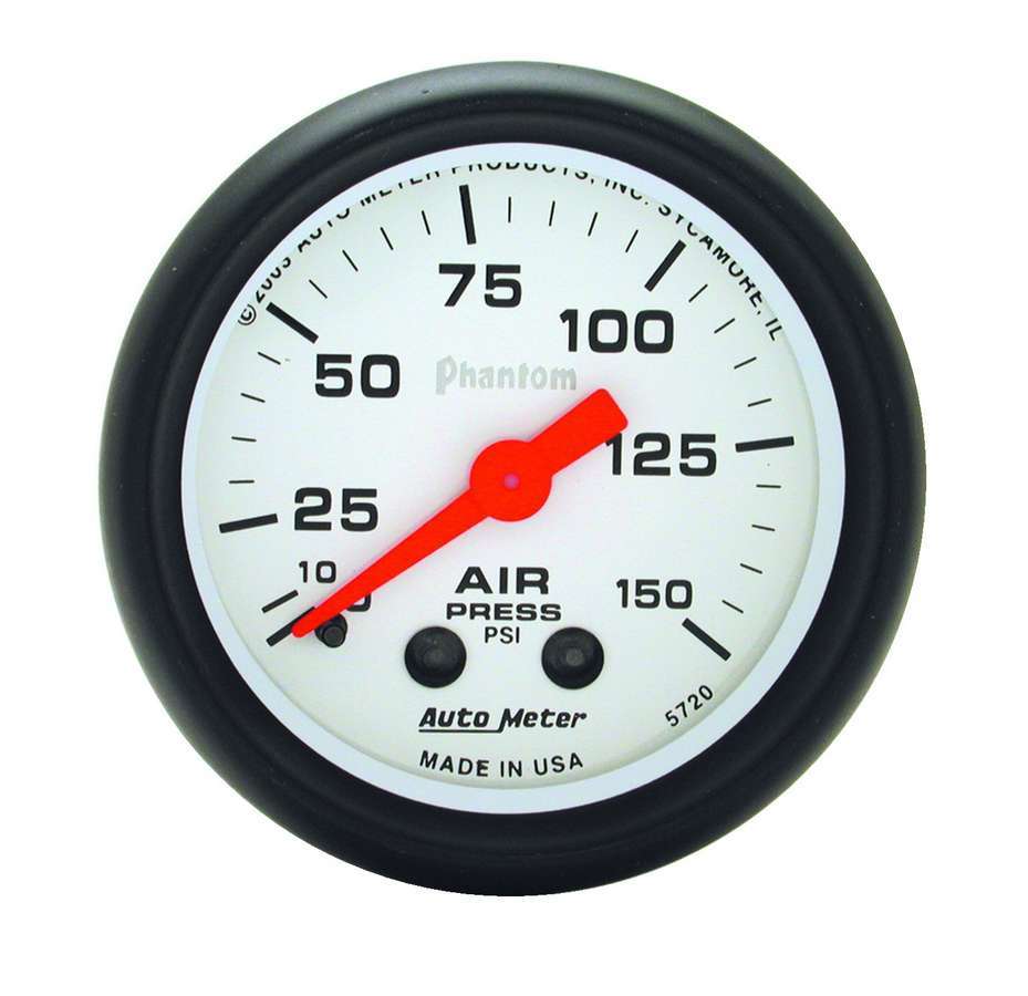 AutoMeter Air Pressure Gauge - Phantom - 0-150 psi - Mechanical - Analog - 2-1/16 in Diameter - White Face - Each