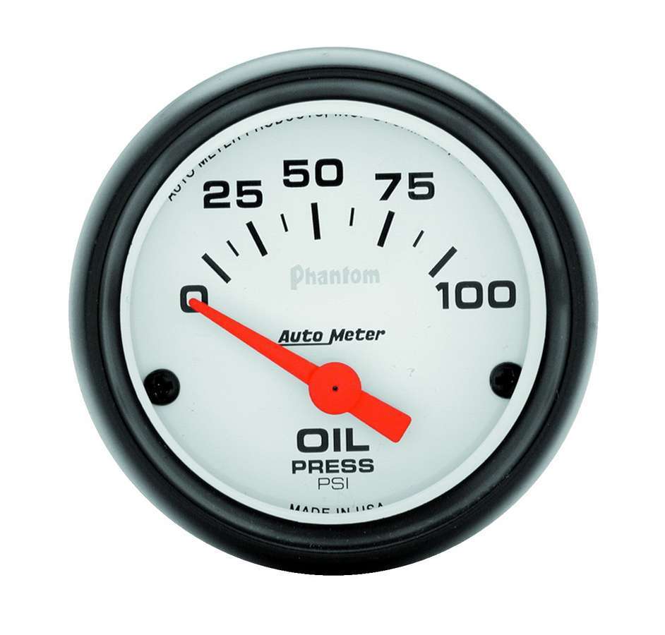 AutoMeter Oil Pressure Gauge - Phantom - 0-100 psi - Electric - Analog - Short Sweep - 2-1/16 in Diameter - White Face - Each