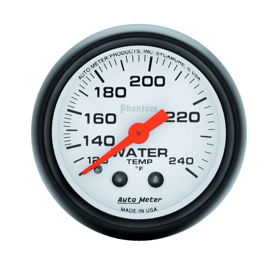 AutoMeter Water Temperature Gauge - Phantom - 120-240 Degree F - Mechanical - Analog - Full Sweep - 2-1/16 in Diameter - White Face - Each