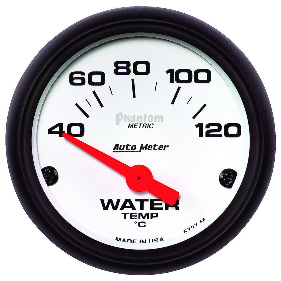 AutoMeter Water Temperature Gauge - Phantom - 40-120 Degree C - Electric - Analog - Short Sweep - 2-1/16 in Diameter - White Face - Each