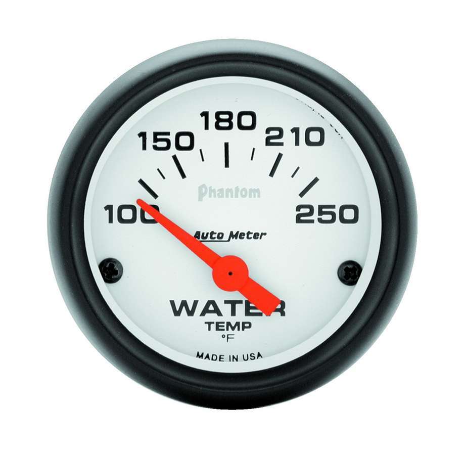 AutoMeter Water Temperature Gauge - Phantom - 100-250 Degree F - Electric - Analog - Short Sweep - 2-1/16 in Diameter - White Face - Each