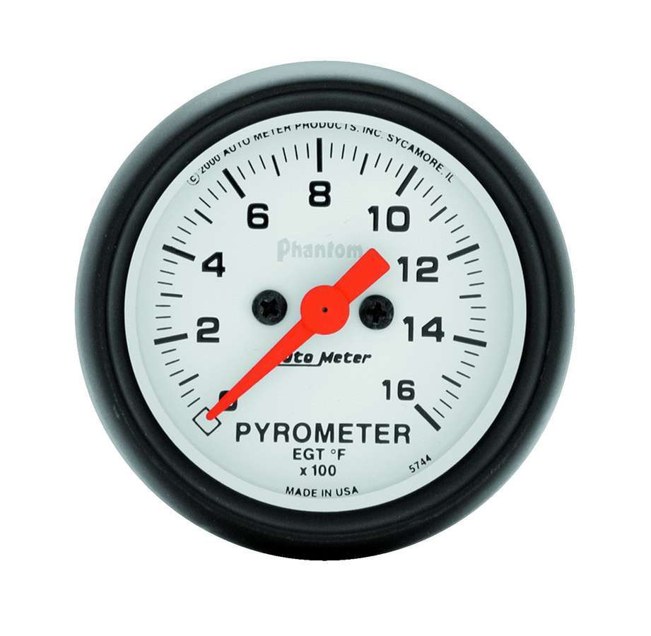 AutoMeter EGT Gauge - Phantom - 0-1600 Degree F - Electric - Analog - Full Sweep - 2-1/16 in Diameter - White Face - Each