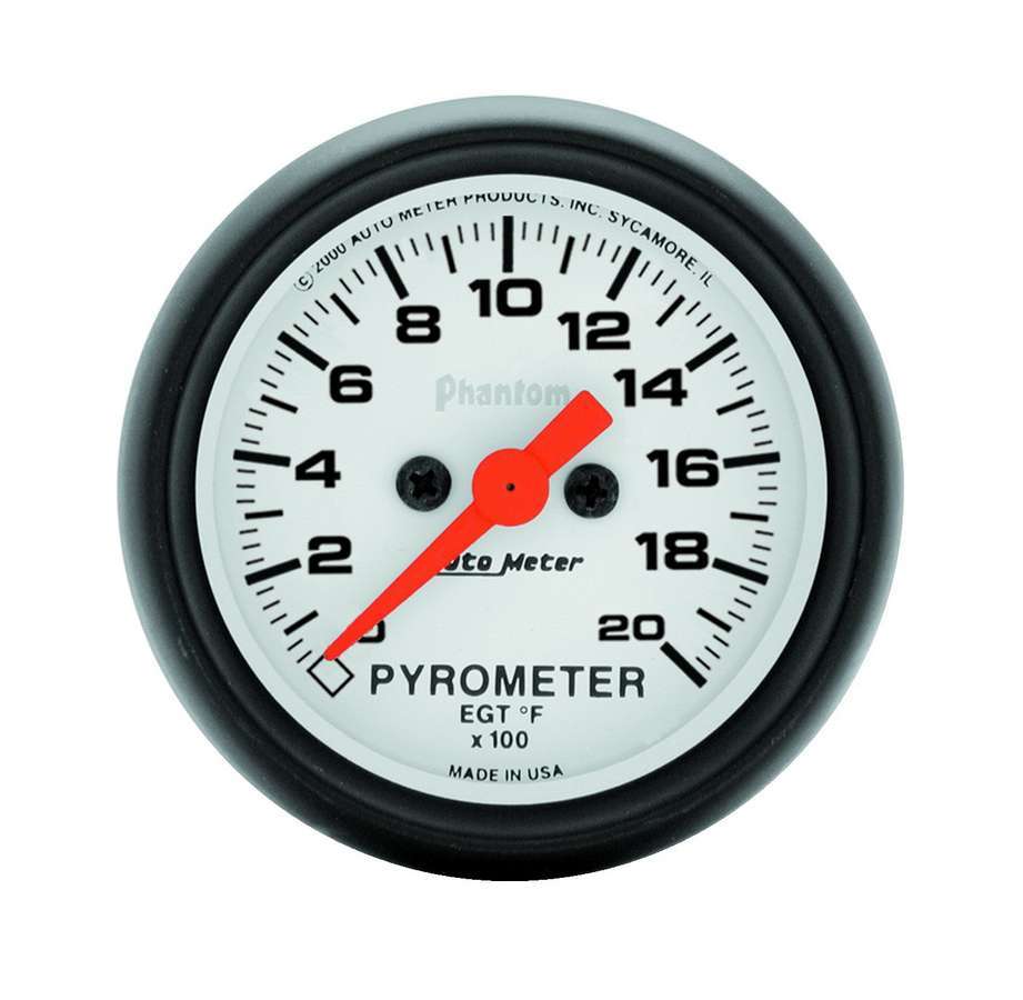 AutoMeter EGT Gauge - Phantom - 0-2000 Degree F - Electric - Analog - Full Sweep - 2-1/16 in Diameter - White Face - Each