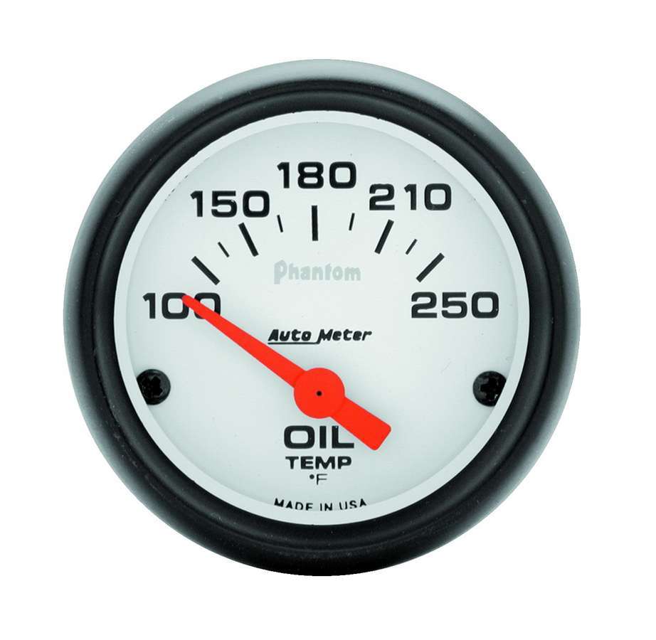 AutoMeter Oil Temperature Gauge - Phantom - 100-250 Degree F - Electric - Analog - Short Sweep - 2-1/16 in Diameter - White Face - Each
