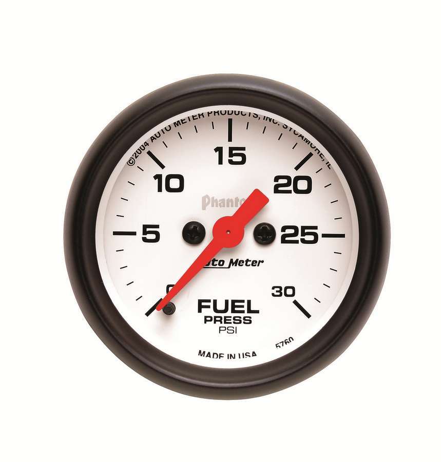 AutoMeter Fuel Pressure Gauge - Phantom - 0-30 psi - Electric - Analog - Full Sweep - 2-1/16 in Diameter - White Face - Each