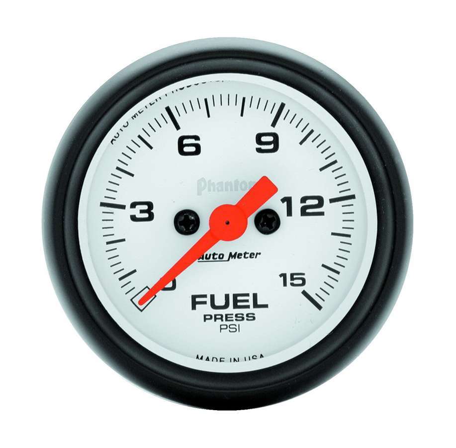 AutoMeter Fuel Pressure Gauge - Phantom - 0-15 psi - Electric - Analog - Full Sweep - 2-1/16 in Diameter - White Face - Each