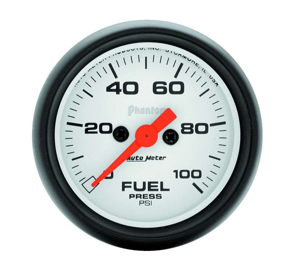 AutoMeter Fuel Pressure Gauge - Phantom - 0-100 psi - Electric - Analog - Full Sweep - 2-1/16 in Diameter - White Face - Each