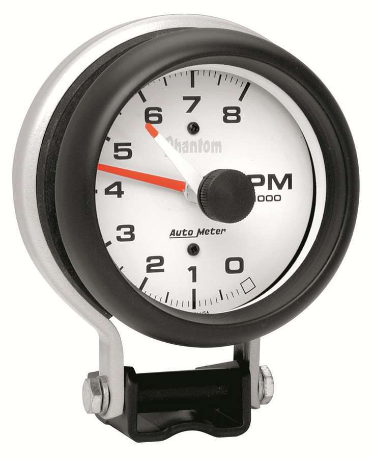 AutoMeter Tachometer - Phantom - 8000 RPM - Electric - Analog - 3-3/4 in Diameter - Pedestal Mount - White Face - Each
