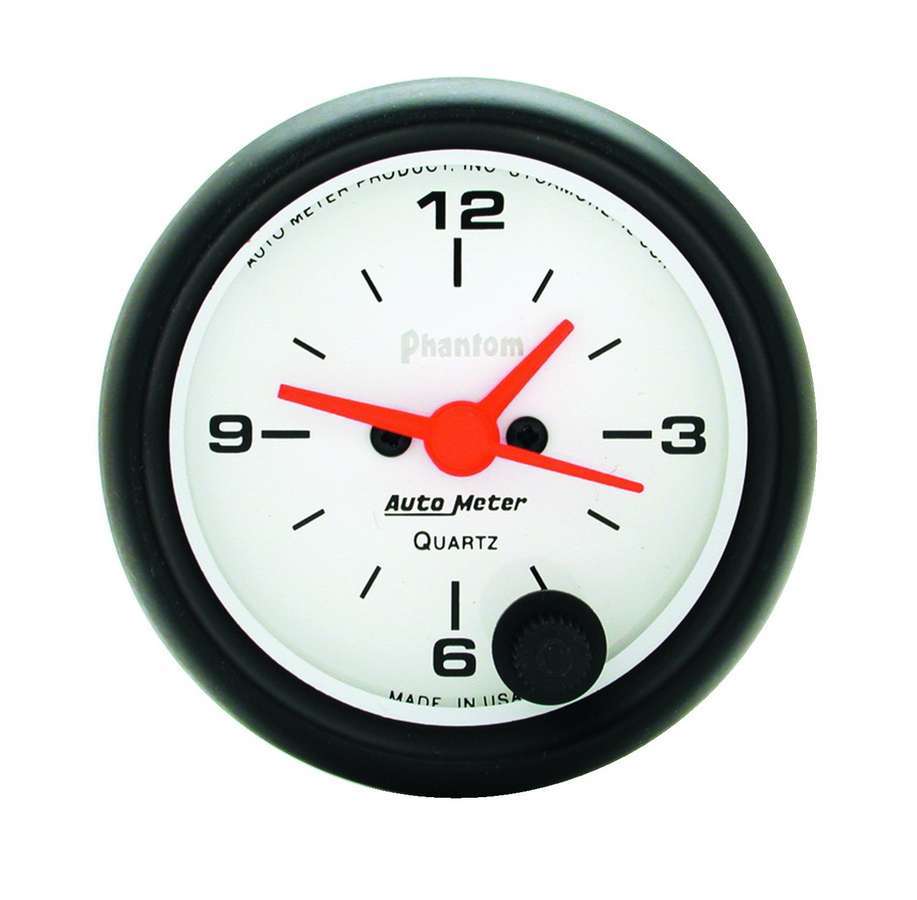 AutoMeter Clock Gauge - Phantom - Electric - Analog - 2-1/16 in Diameter - White Face - Each