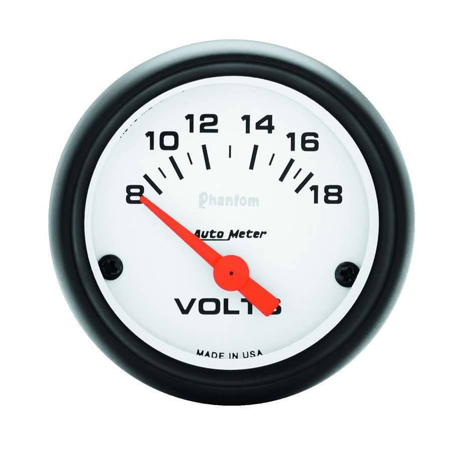 AutoMeter Voltmeter - Phantom - 8-18V - Electric - Analog - Short Sweep - 2-1/16 in Diameter - White Face - Each