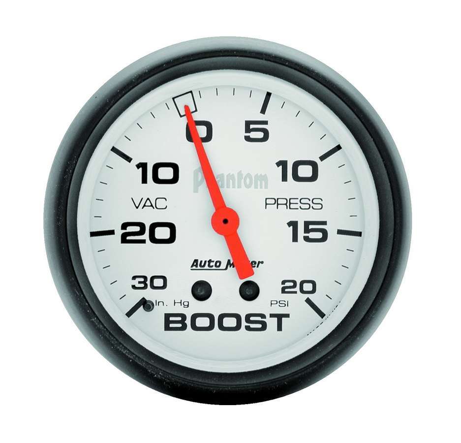 AutoMeter Boost / Vacuum Gauge - Phantom - 30 in HG-20 psi - Mechanical - Analog - 2-5/8 in Diameter - White Face - Each