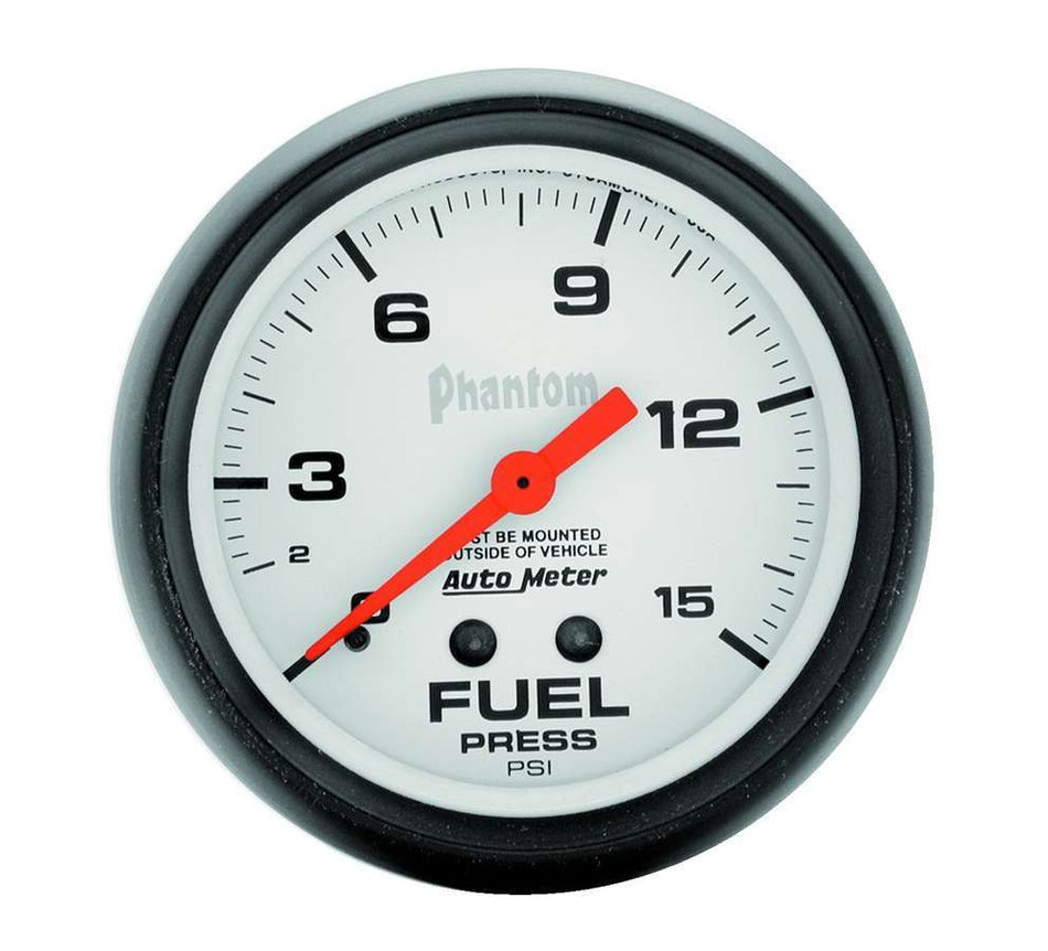 AutoMeter Fuel Pressure Gauge - Phantom - 0-15 psi - Mechanical - Analog - Full Sweep - 2-5/8 in Diameter - White Face - Each
