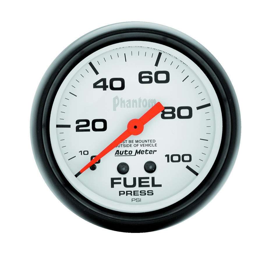 AutoMeter Fuel Pressure Gauge - Phantom - 0-100 psi - Mechanical - Analog - Full Sweep - 2-5/8 in Diameter - White Face - Each