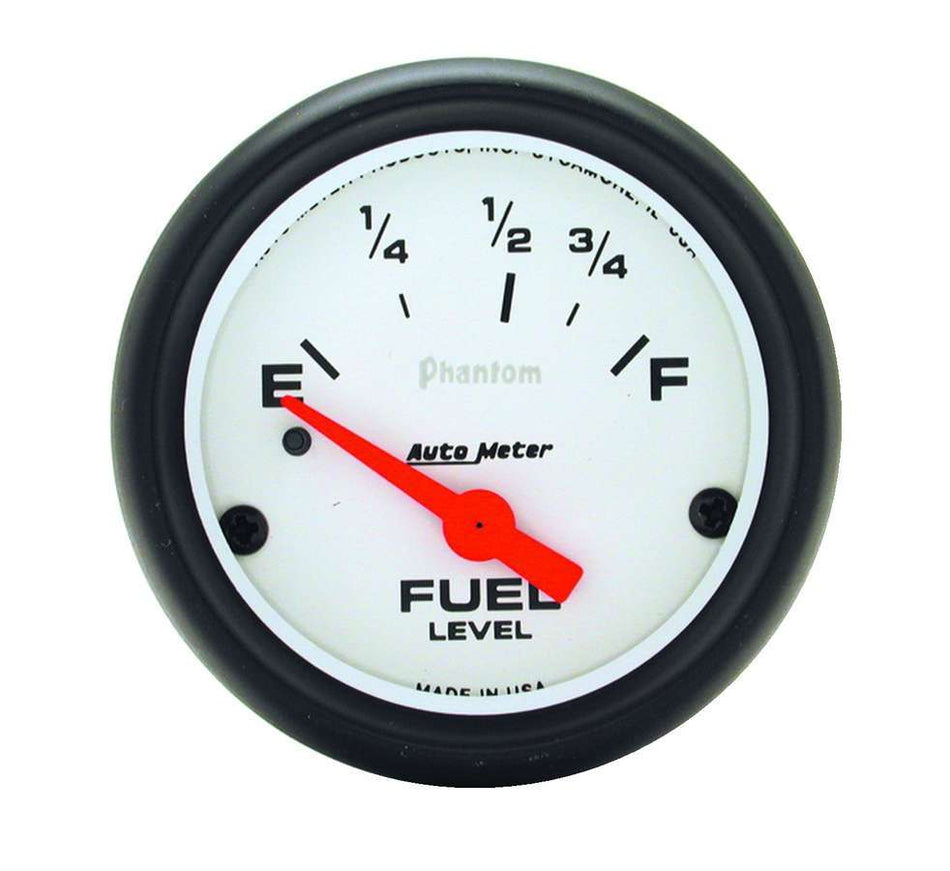 AutoMeter Fuel Level Gauge - Phantom - 0-90 ohm - Electric - Analog - Short Sweep - 2-5/8 in Diameter - White Face - Each