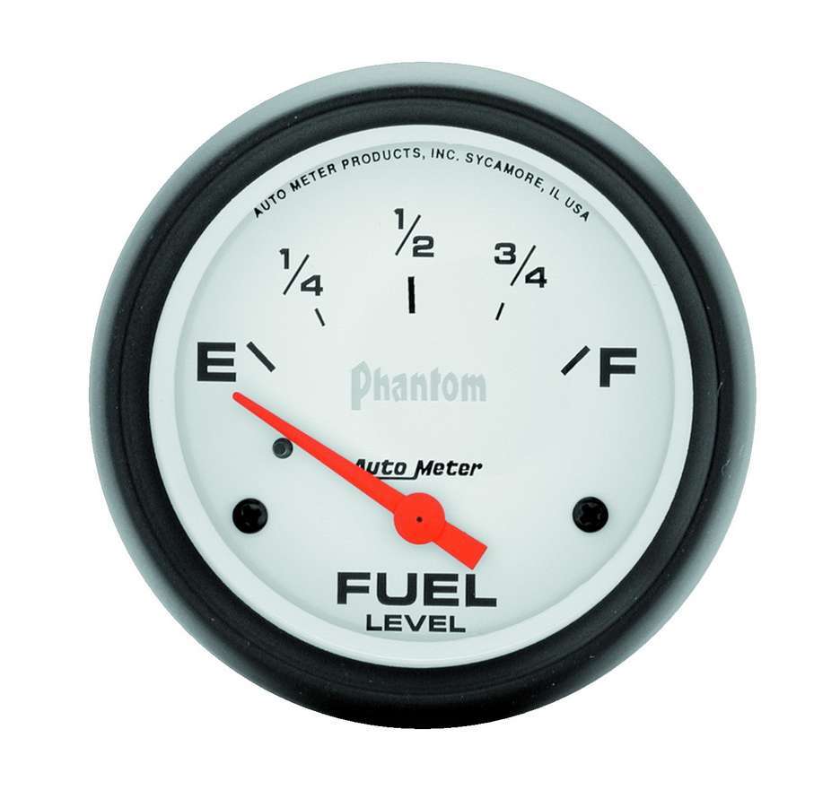 AutoMeter Fuel Level Gauge - Phantom - 240-33 ohm - Electric - Analog - Short Sweep - 2-5/8 in Diameter - White Face - Each