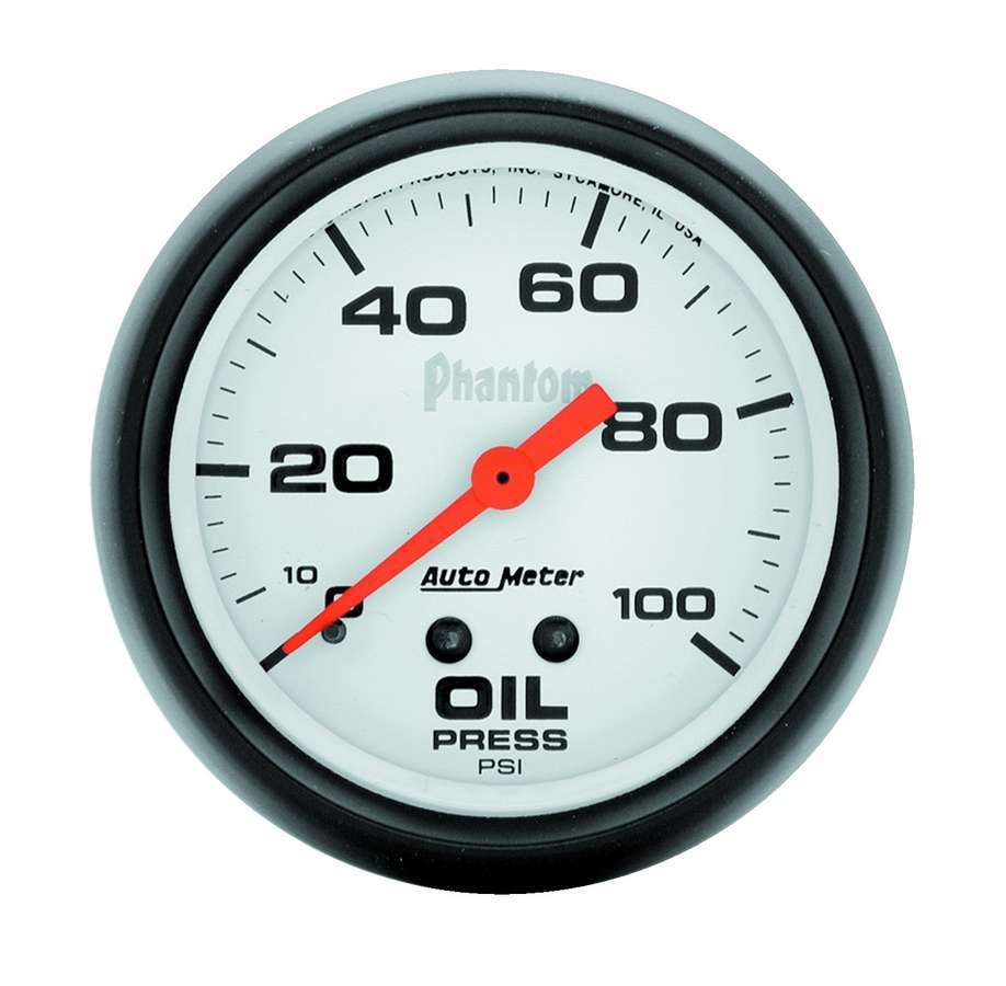 AutoMeter Oil Pressure Gauge - Phantom - 0-100 psi - Mechanical - Analog - Full Sweep - 2-5/8 in Diameter - White Face - Each