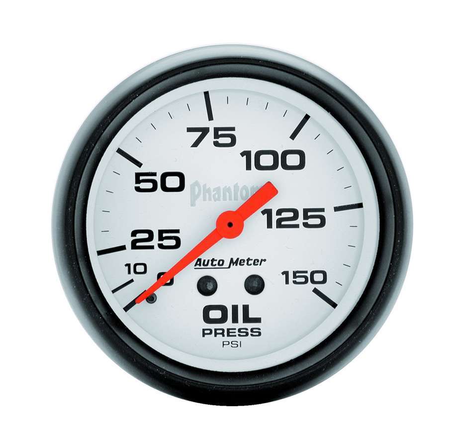 AutoMeter Oil Pressure Gauge - Phantom - 0-150 psi - Mechanical - Analog - Full Sweep - 2-5/8 in Diameter - White Face - Each